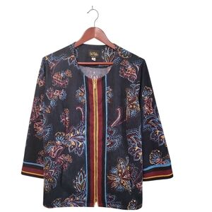 Bob Mackie Wearable Art Sweater Cardigan Womens‎ XL Floral Festive Colorful